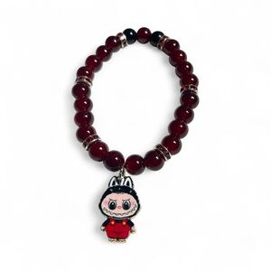 Labubu Charm Red and Black Glass Beaded Bracelet